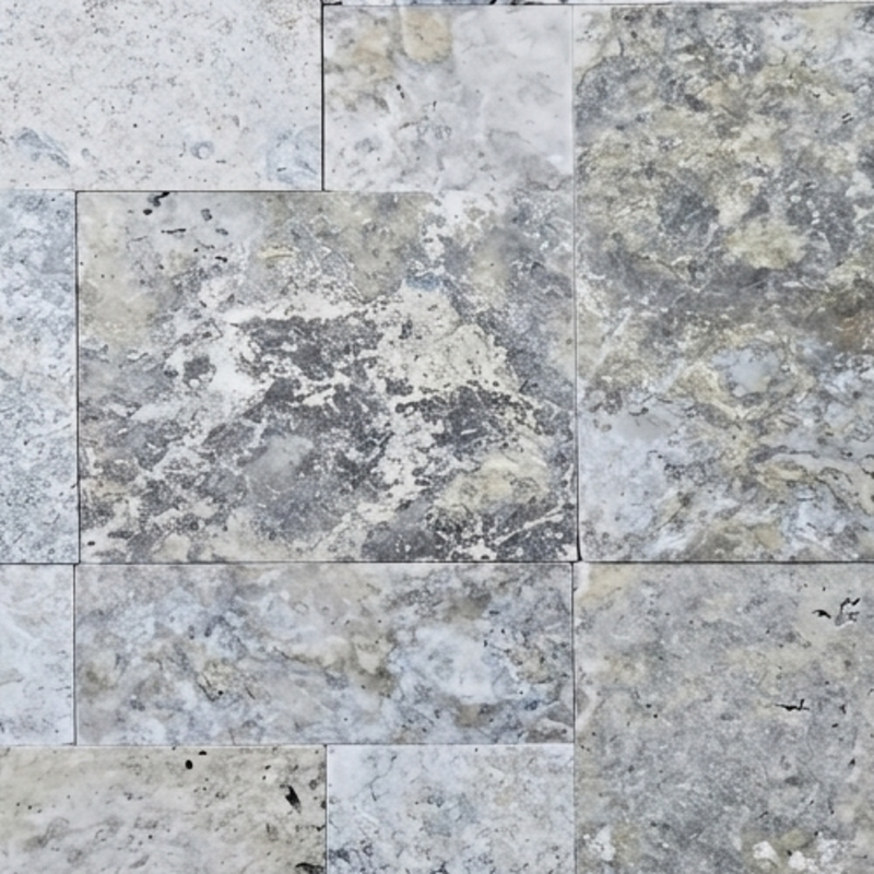 Classic Silver Travertine Tile French Pattern detail 3