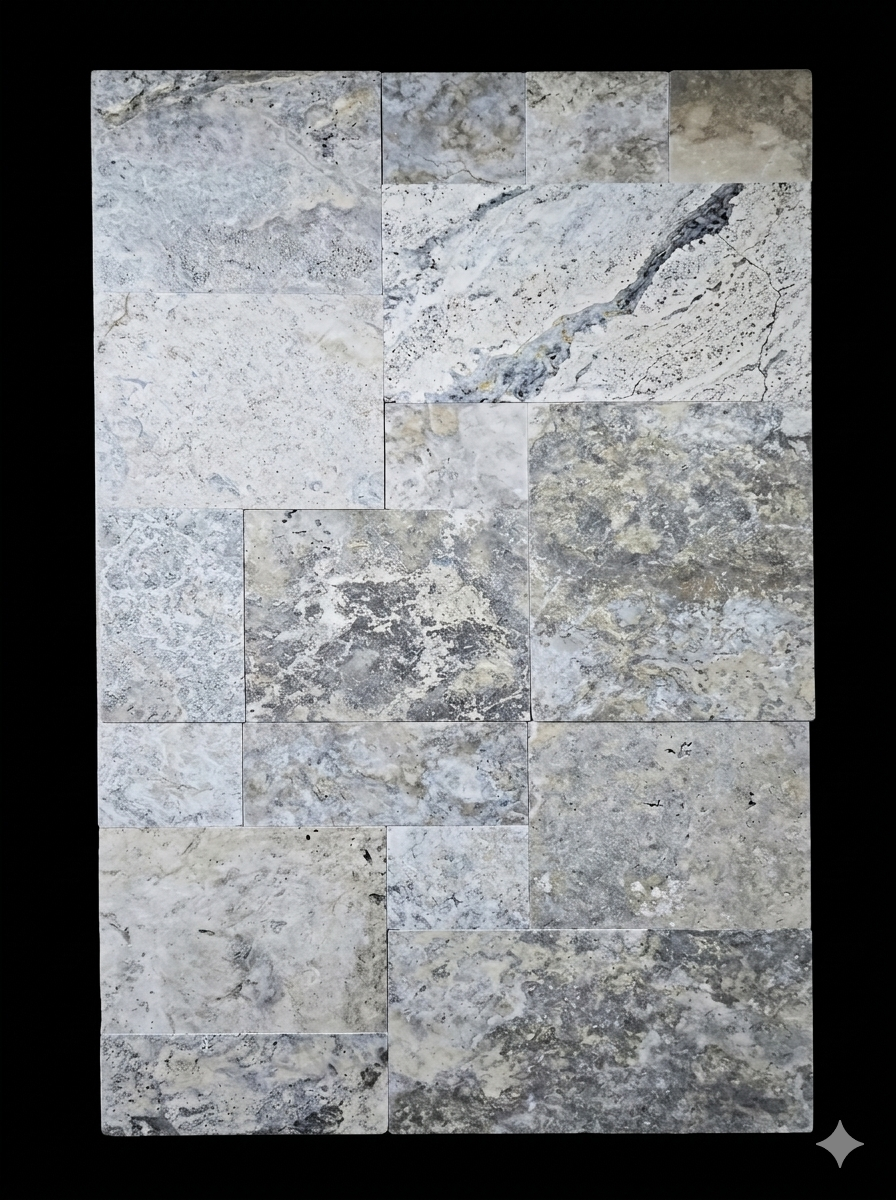 Classic Silver Travertine Tile French Pattern